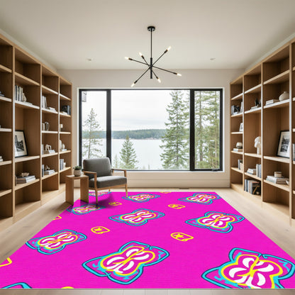 Bright Pink Floral Abstract Swirl Rug