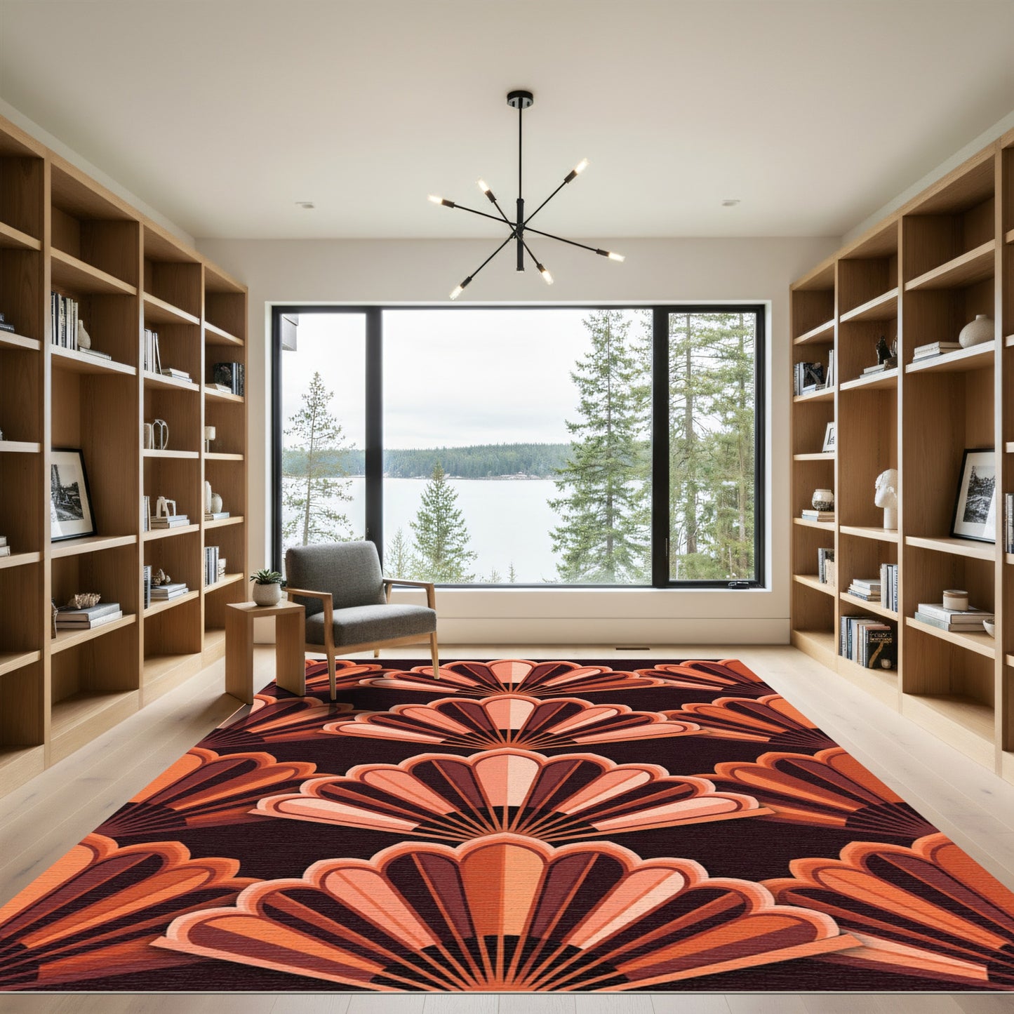 Orange Fan Geometric Repeat Rug