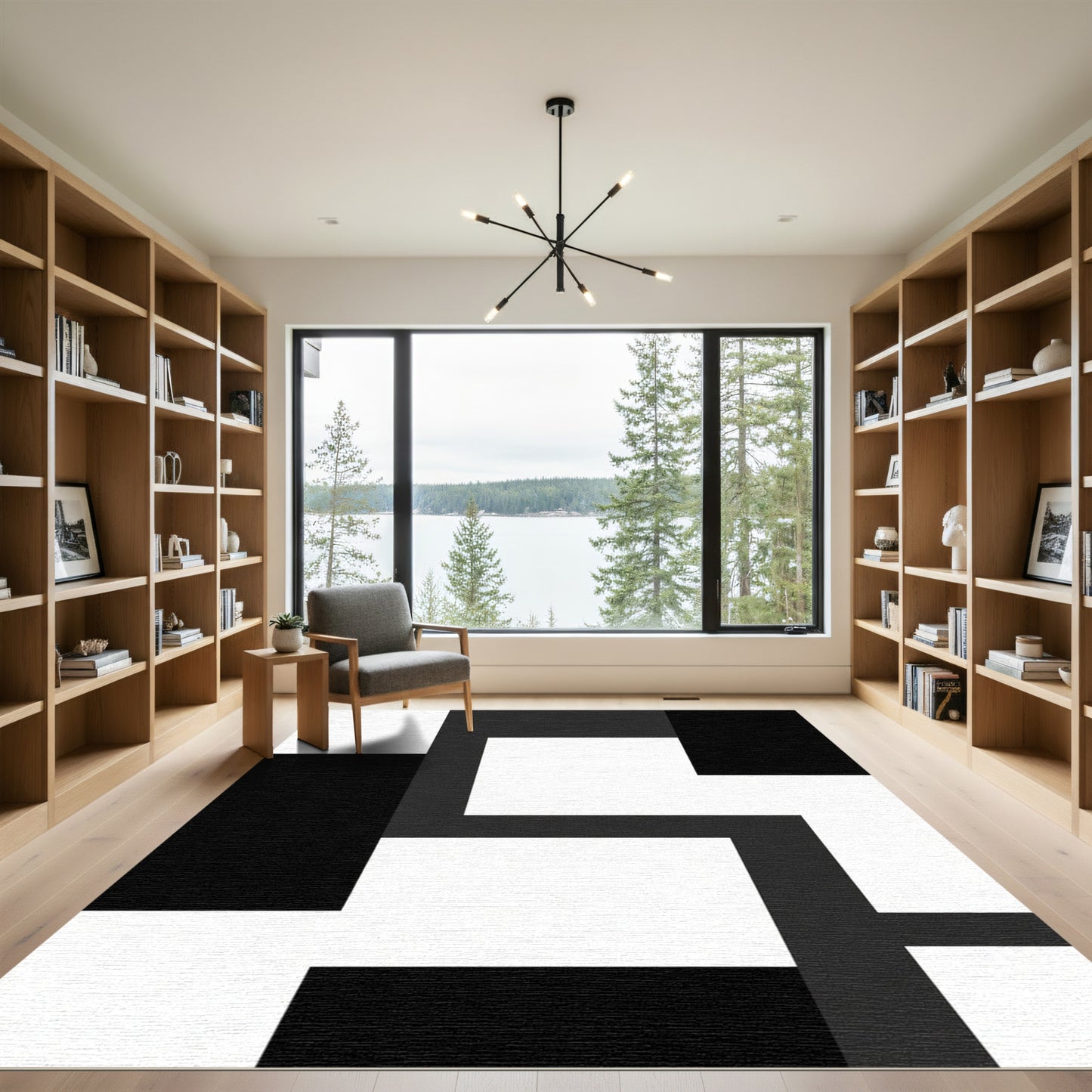 Monochromatic Geometric Block Layout Rug