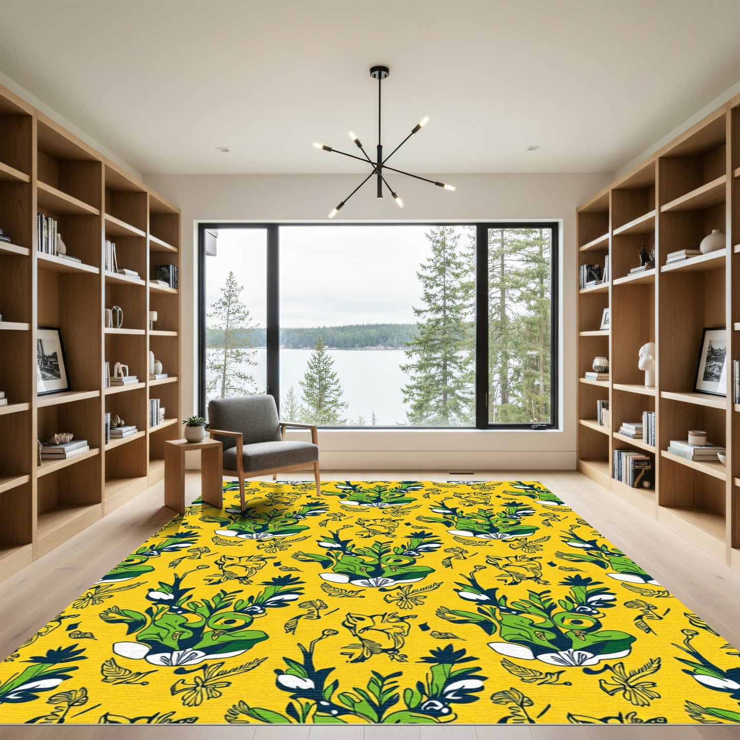 Bold Yellow Green Abstract Floral Rug