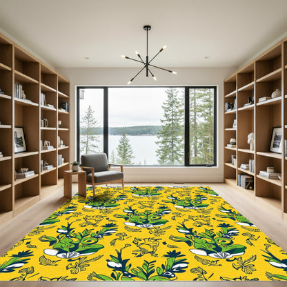 Bold Yellow Green Abstract Floral Rug