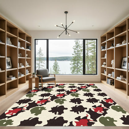 Abstract Red Green Black Organic Shapes Rug