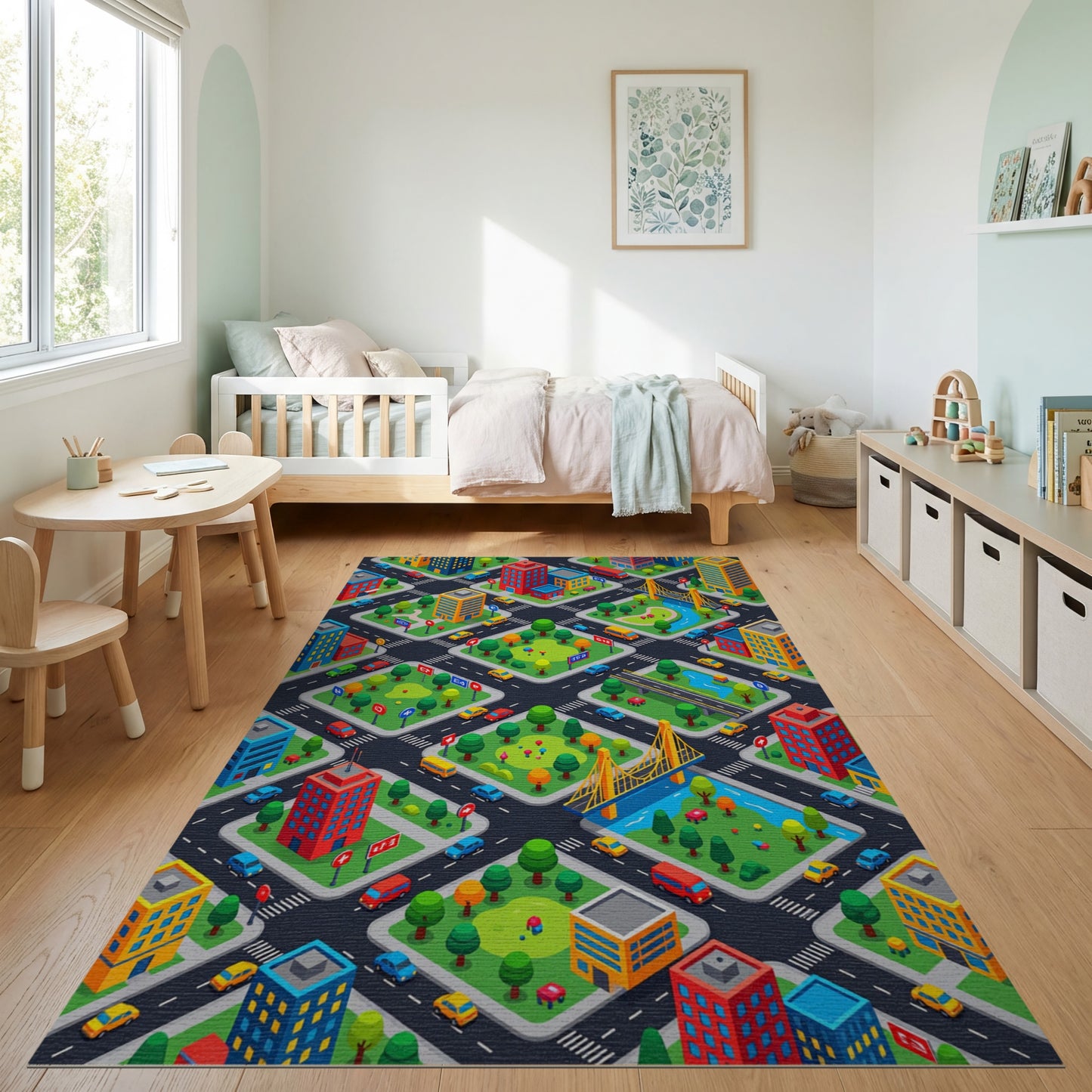Colorful Isometric City Parks Bridge Rug