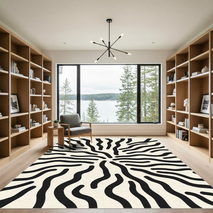 Black White Swirl Organic Waves Rug