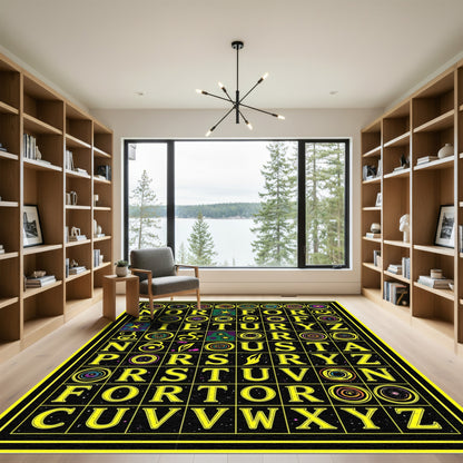 Yellow Alphabet Swirl Medallion Grid Rug