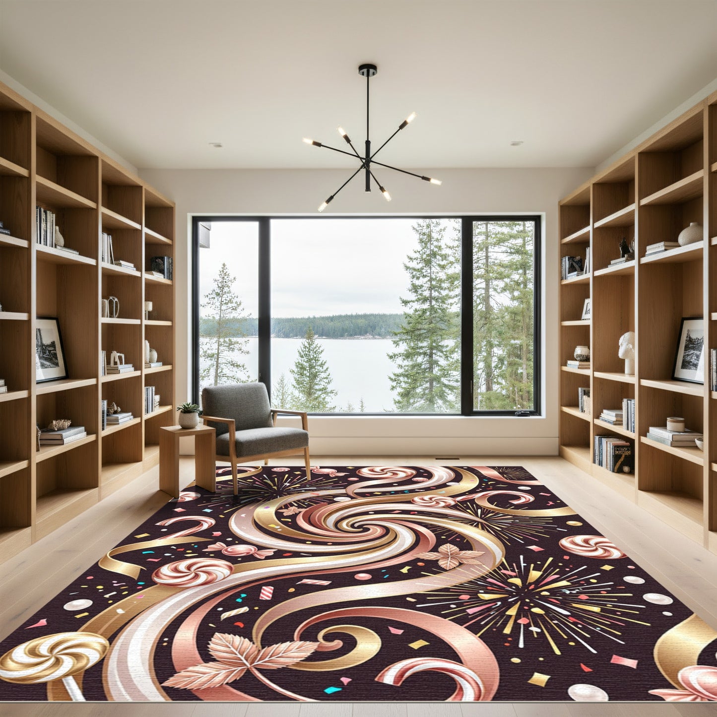 Gold Cream Swirl Festive Candy Rug