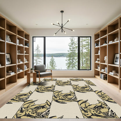 Cream Black Golden Floral Scroll Rug