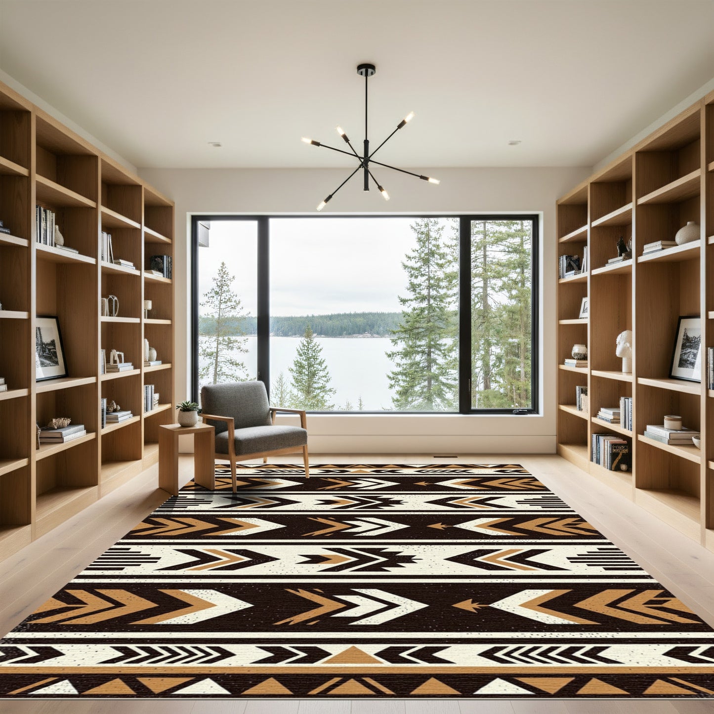Brown, White, Tan Geometric Aztec Rug