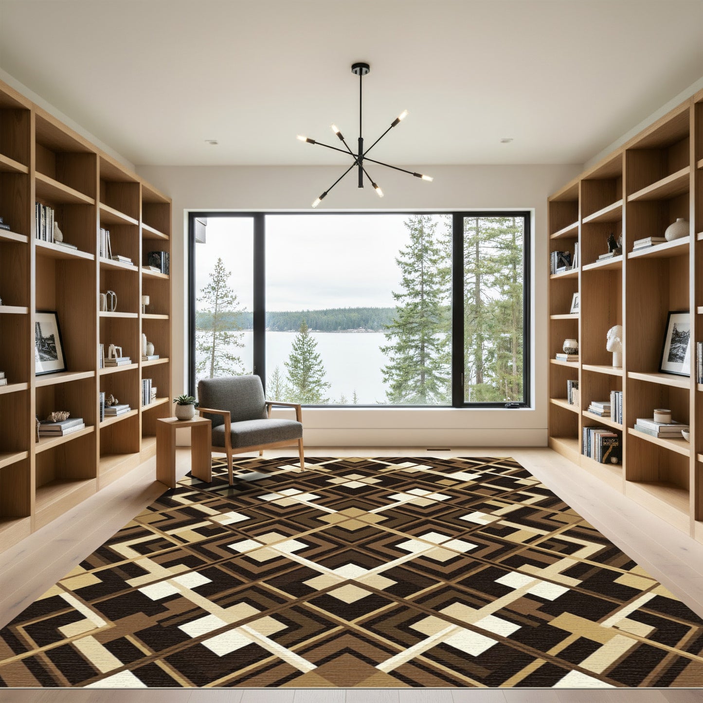 Rich Brown Geometric Art Deco Rug