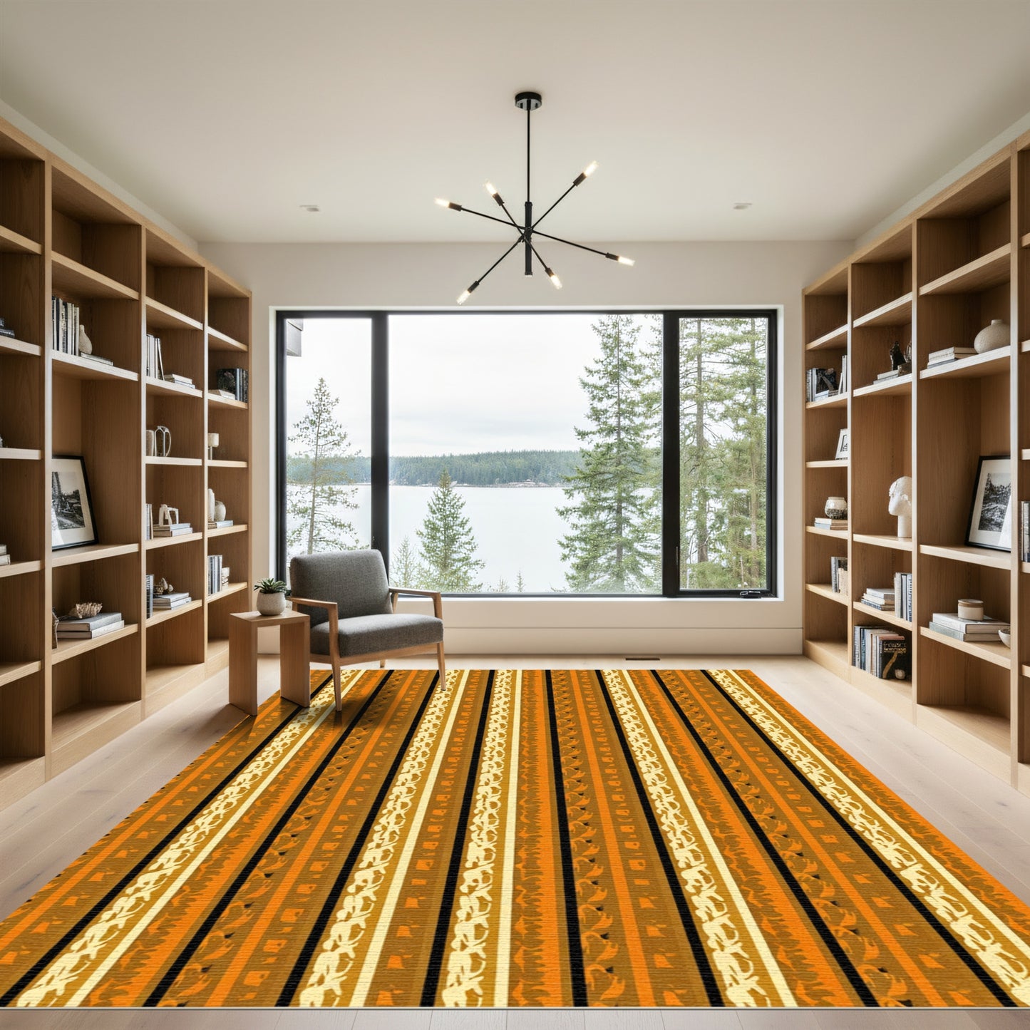 Warm Ochre Striped Organic Texture Rug