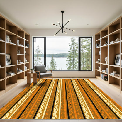 Warm Ochre Striped Organic Texture Rug