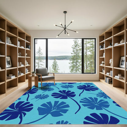 Deep Blue Palm Frond Meadow Rug