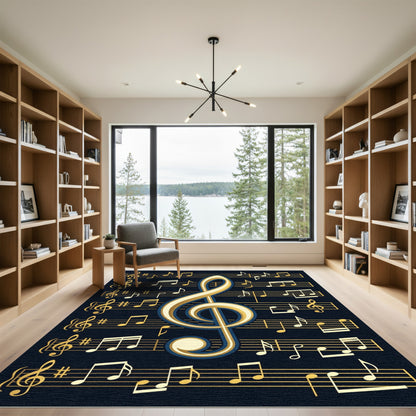Elegant Golden Musical Treble Clef Rug