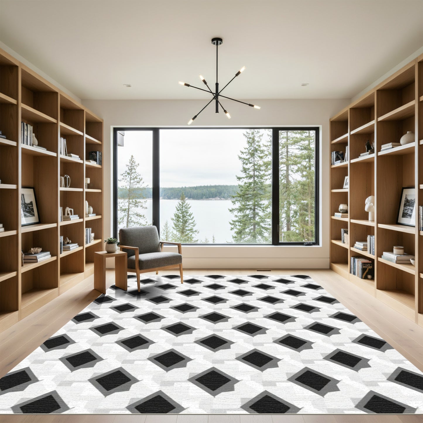 Striking Black Diamond Lattice Rug