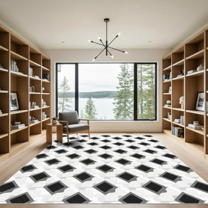 Striking Black Diamond Lattice Rug