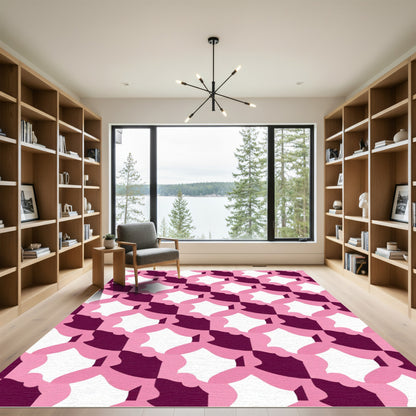 Crimson Pink Quatrefoil Geometric Rug