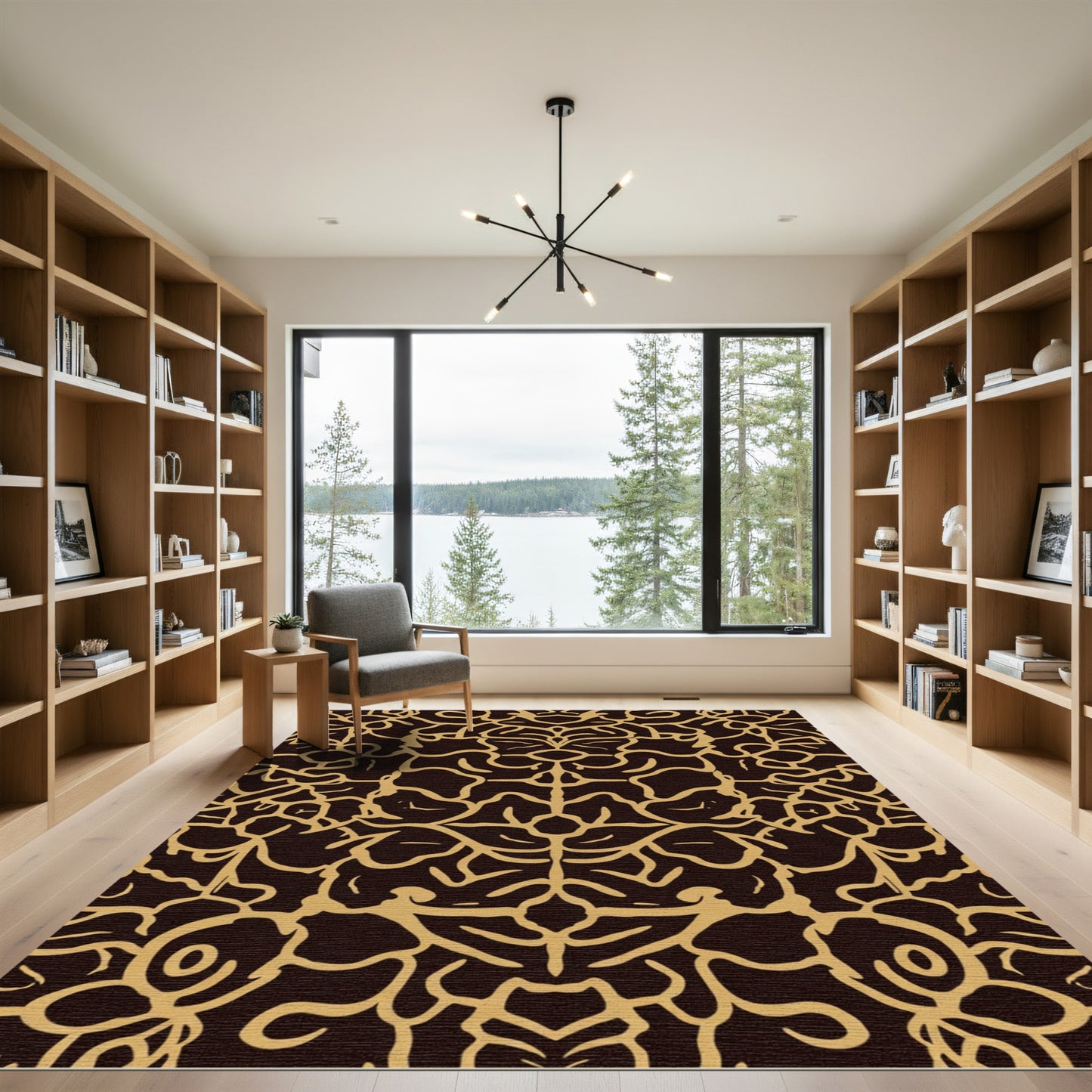 Dark Gold Symmetrical Organic Lines Rug
