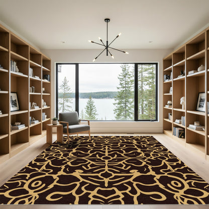Dark Gold Symmetrical Organic Lines Rug