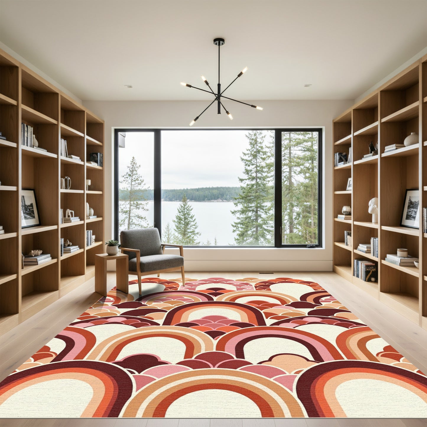 Retro Terracotta Arched Scallop Layered Art Rug
