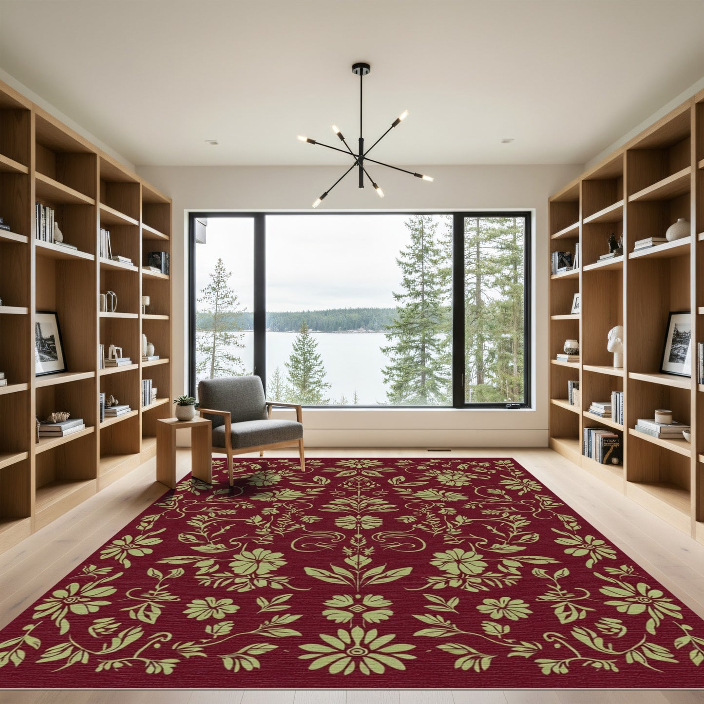 Deep Red Floral Botanical Harmony Rug