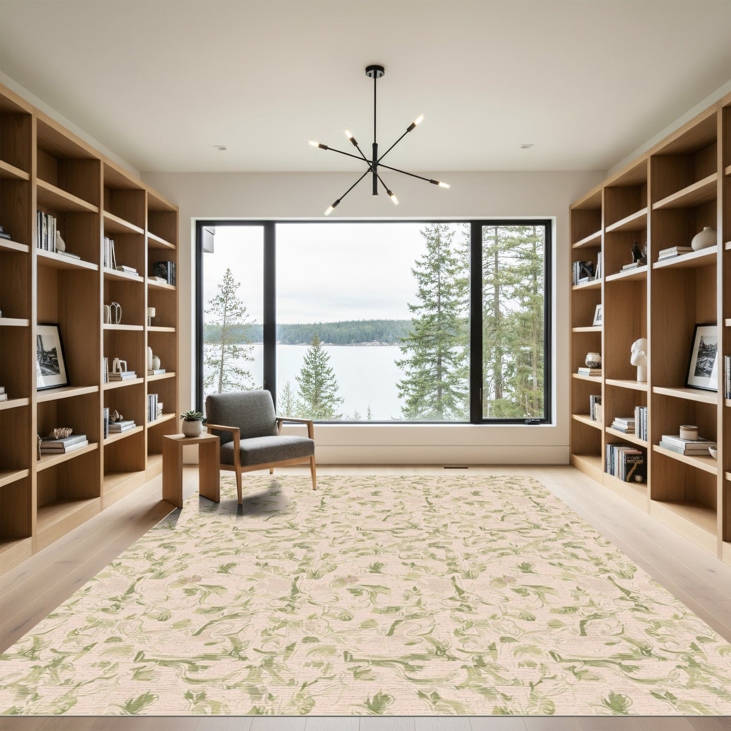 Soft Petal Green Floral Swirl Rug