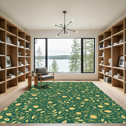 Deep Forest Floral Vine Harmony Rug