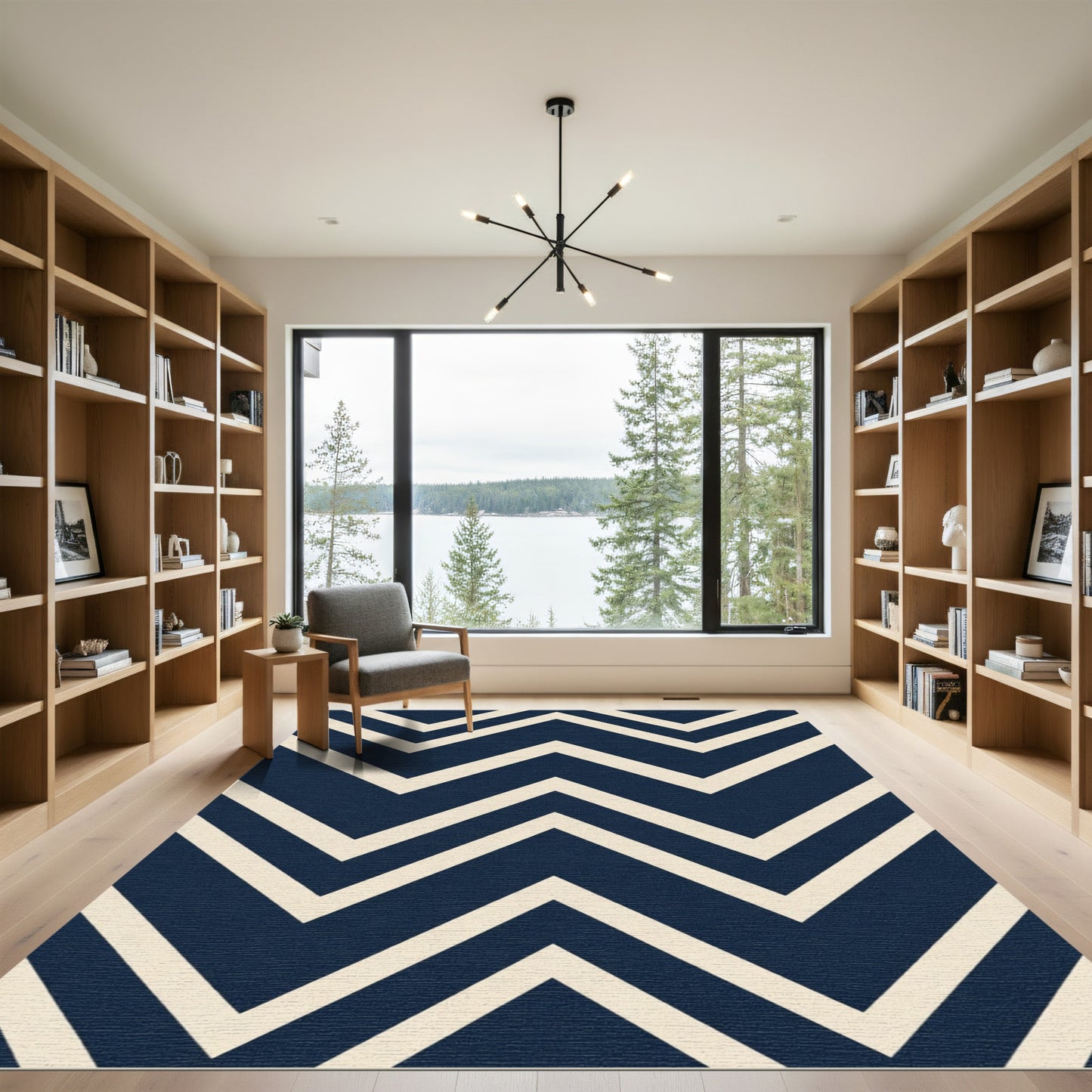 Navy Ivory Zigzag Stripe Rug
