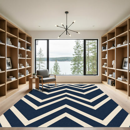 Navy Ivory Zigzag Stripe Rug