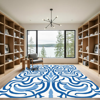 Vivid Blue Organic Symmetrical Pattern Rug