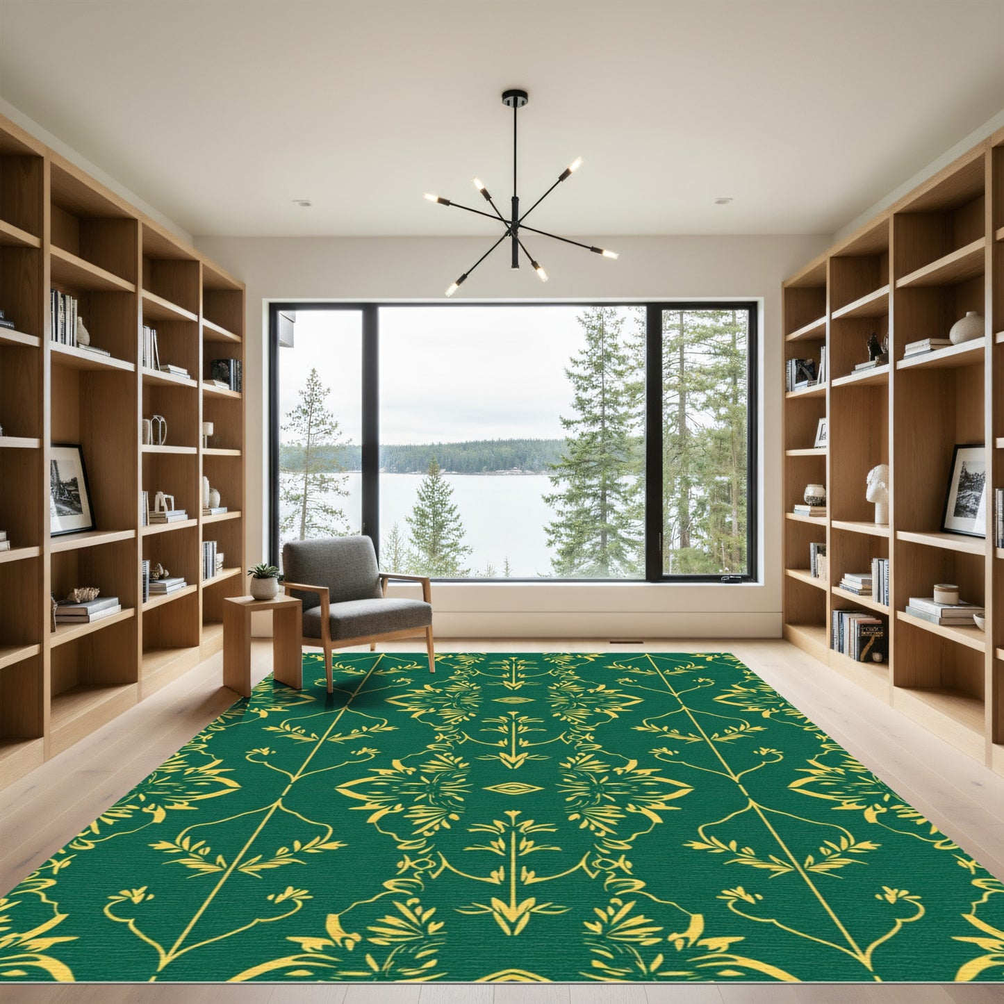 Emerald Golden Floral Damask Rug