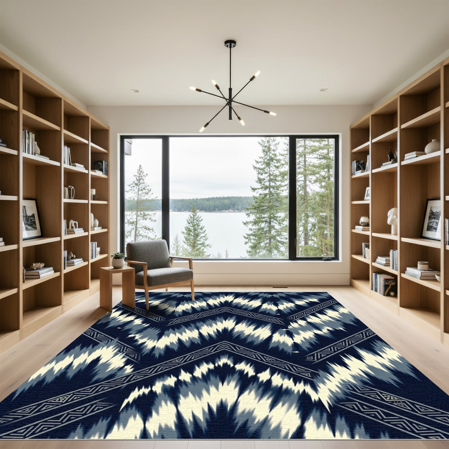 Navy Cream Chevron Jagged Stripe Rug