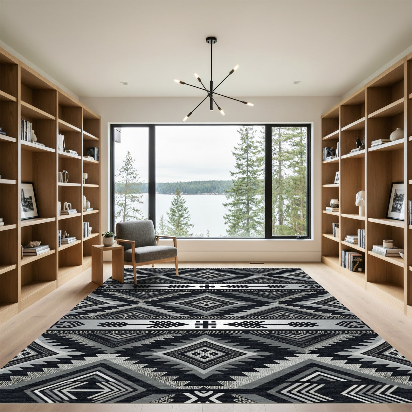 Modern Monochrome Geometric Tribal Diamond Rug