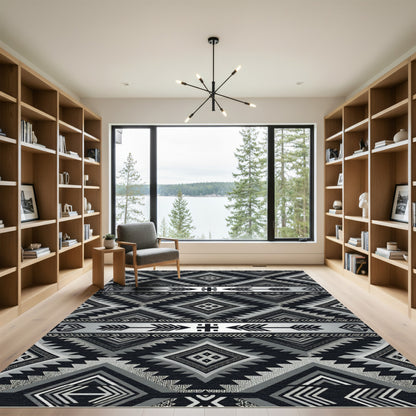 Modern Monochrome Geometric Tribal Diamond Rug