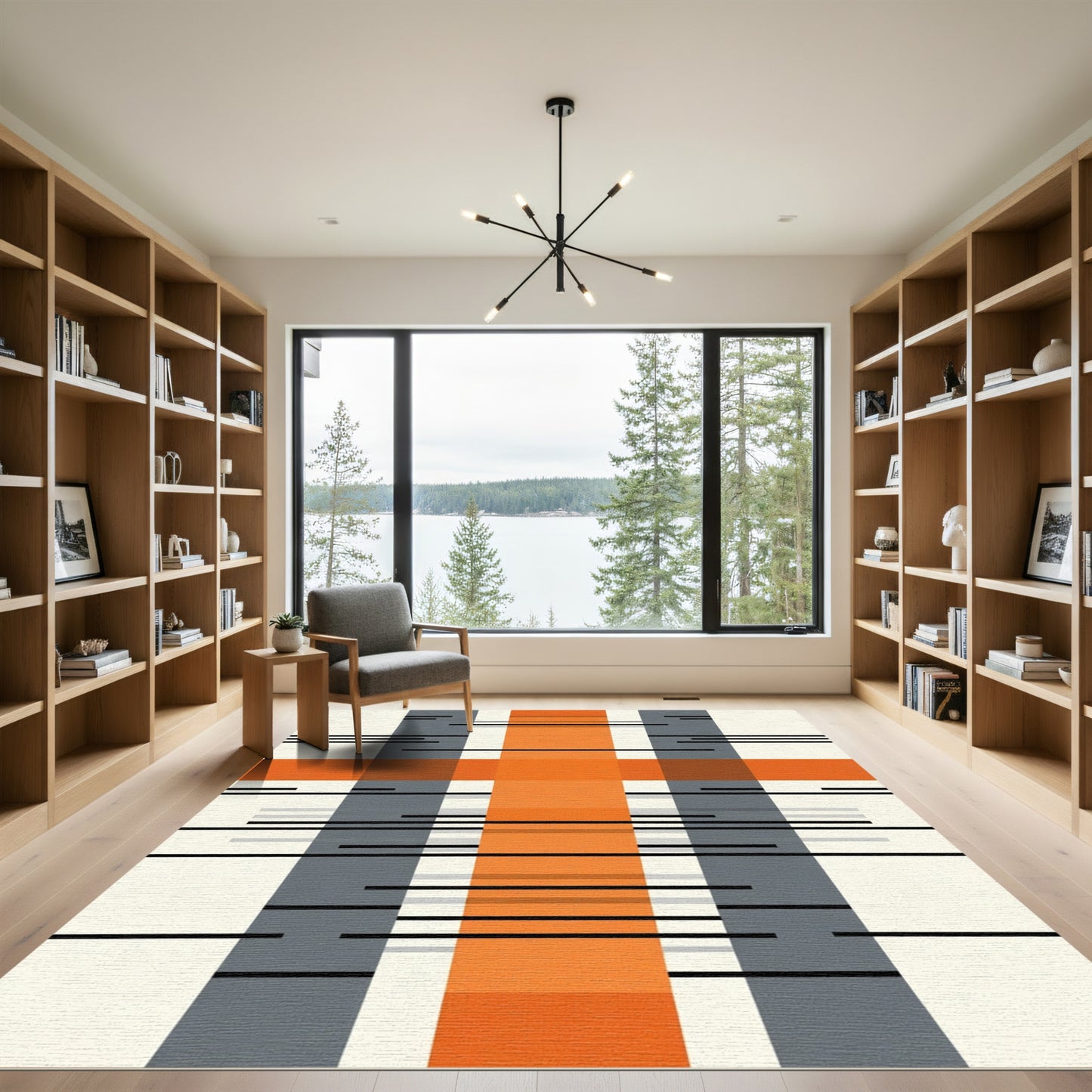 Modern Orange Gray Stripe Abstract Rug