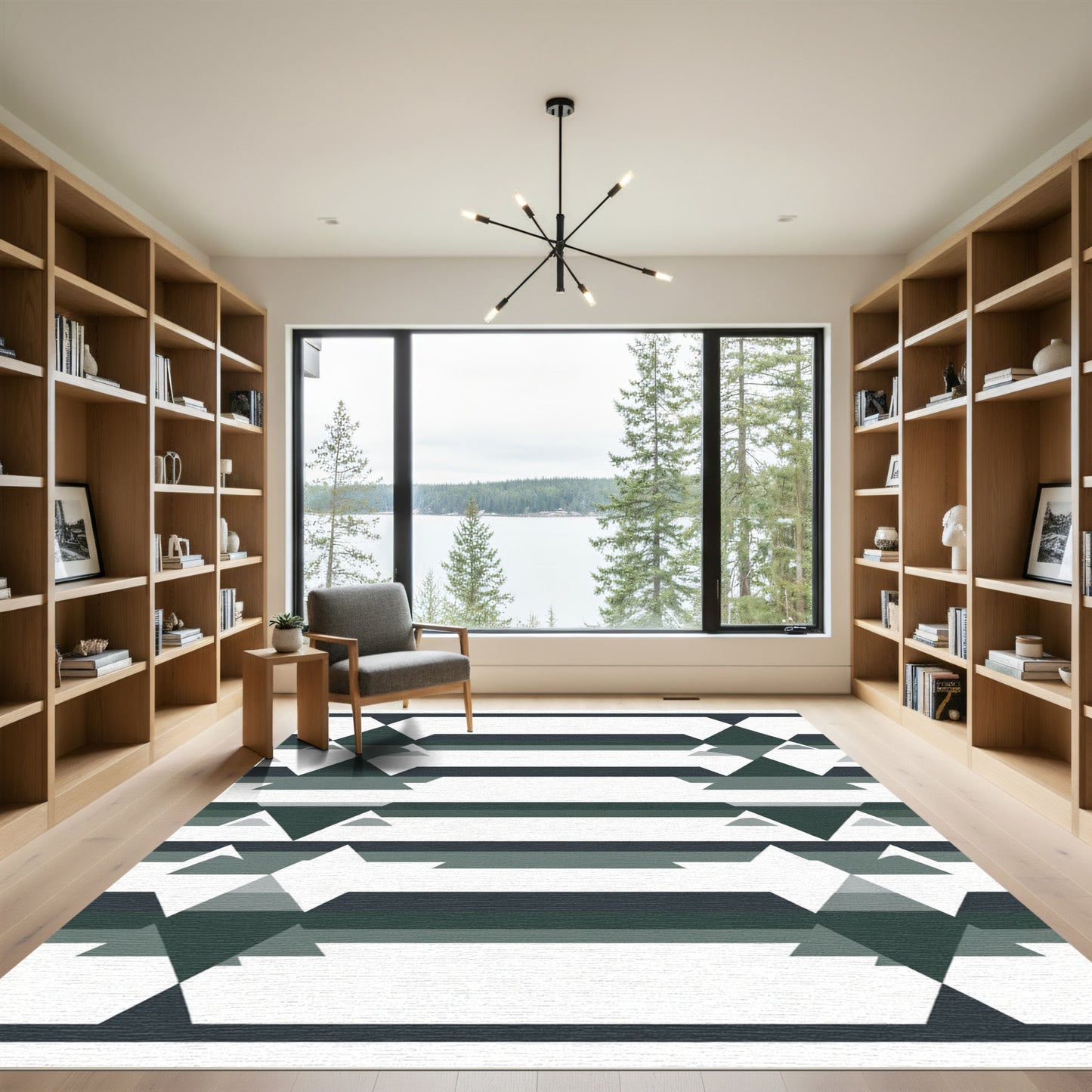 Dark Teal Geometric Diamond Stripes Rug