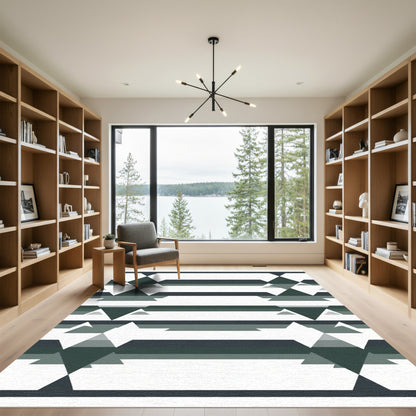 Dark Teal Geometric Diamond Stripes Rug