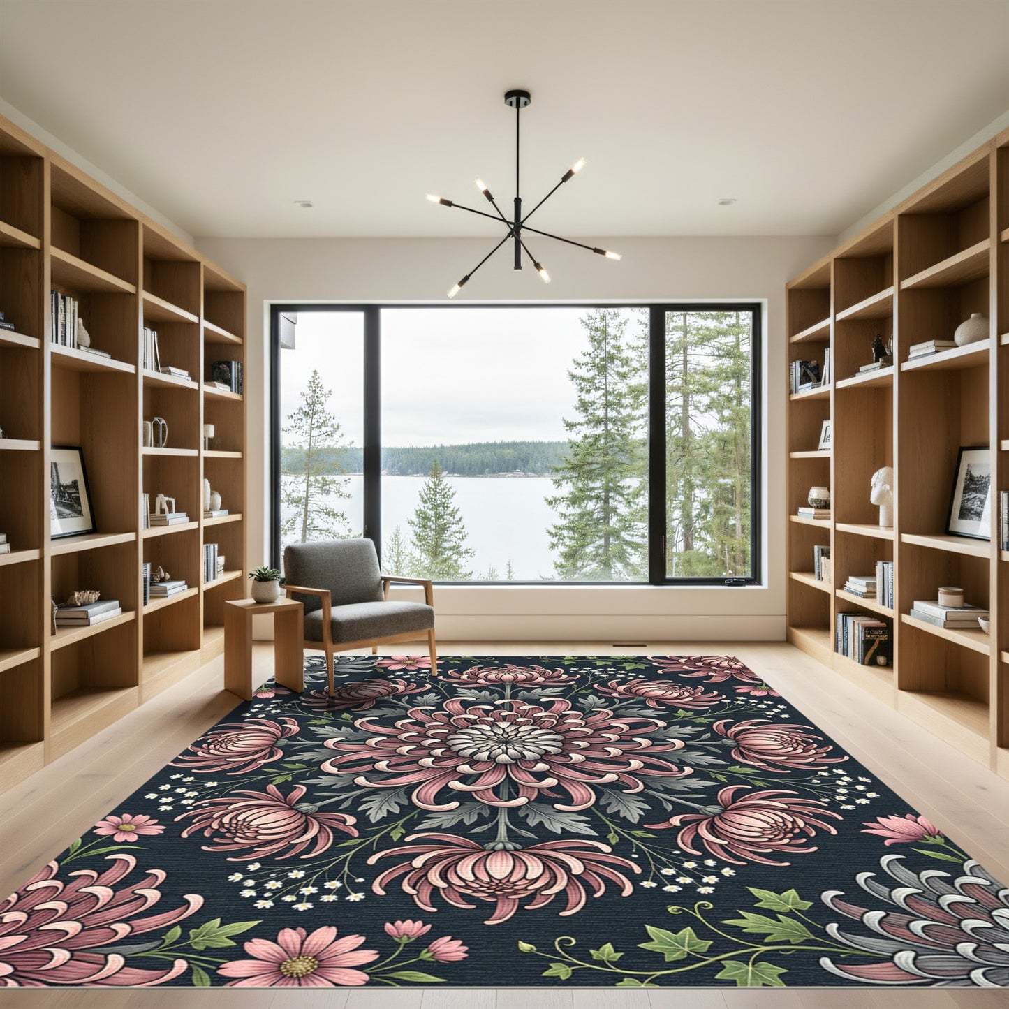 Blush Pink Chrysanthemum Floral Mandala Rug