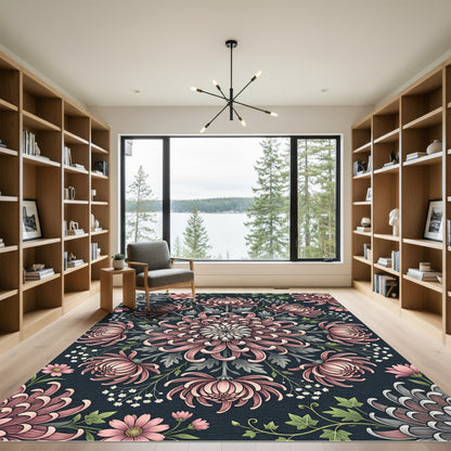 Blush Pink Chrysanthemum Floral Mandala Rug