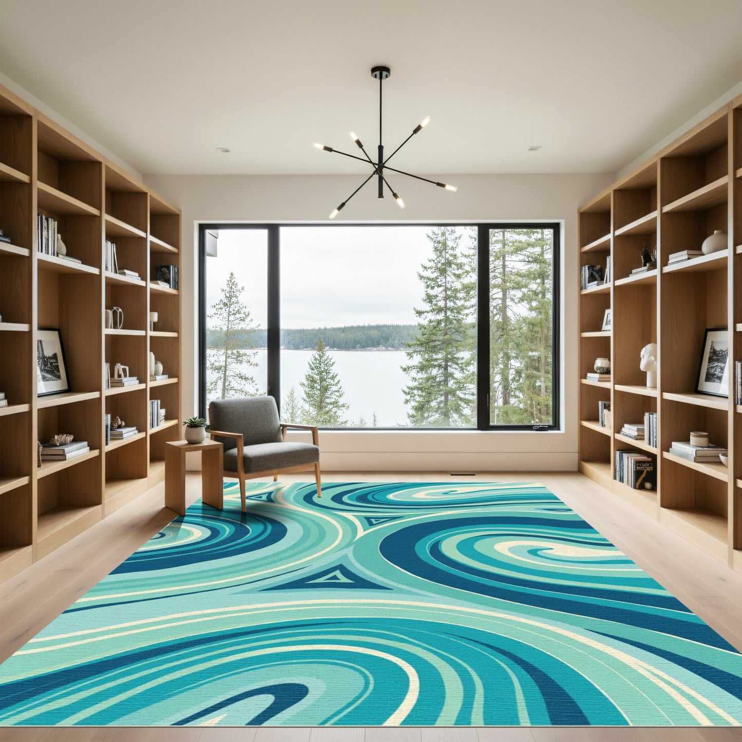 Oceanic Swirls Triangles Aqua Blue Rug