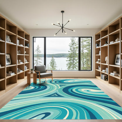 Oceanic Swirls Triangles Aqua Blue Rug
