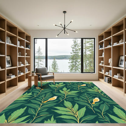 Emerald Green Bird Foliage Rug