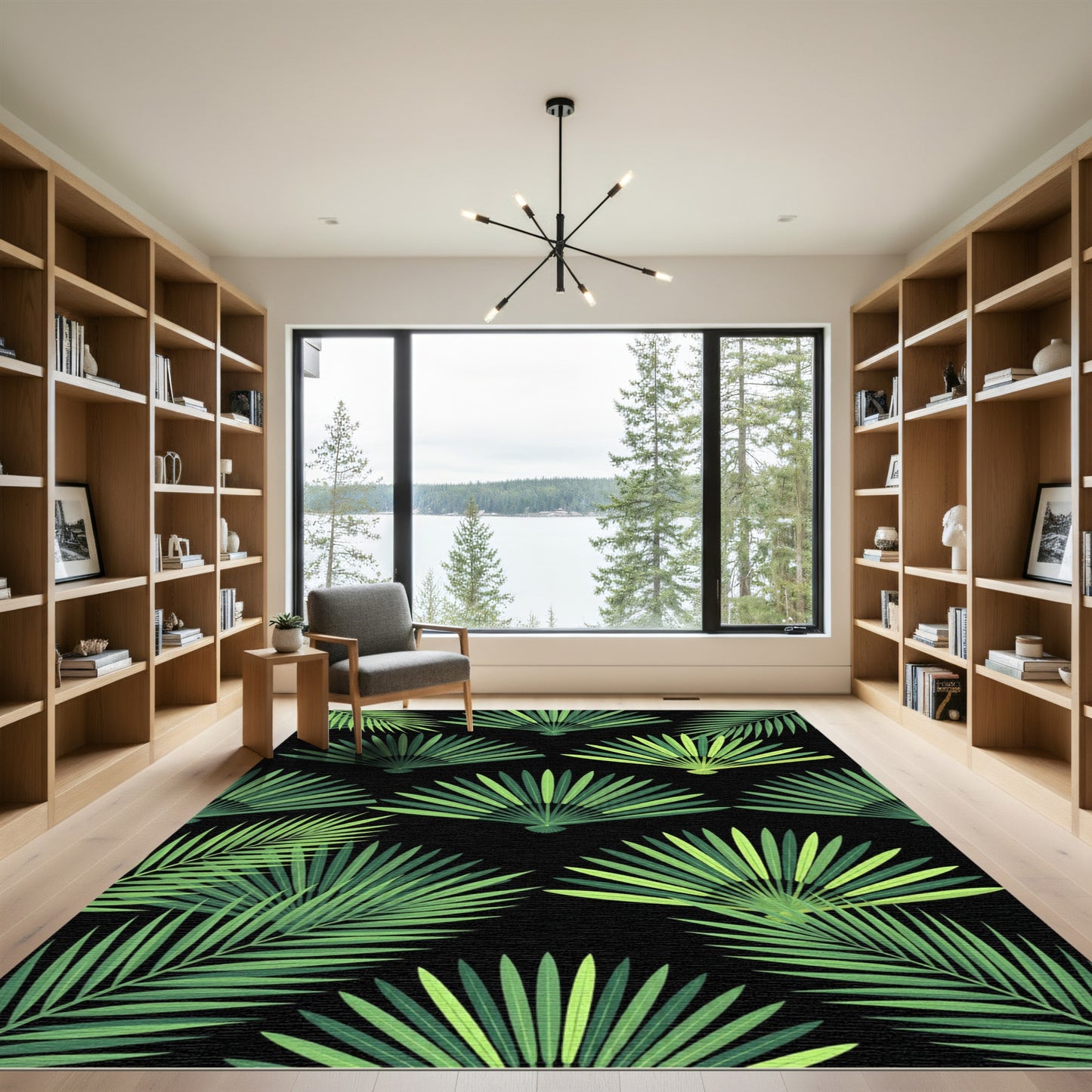Lush Green Tropical Palm Fan Rug