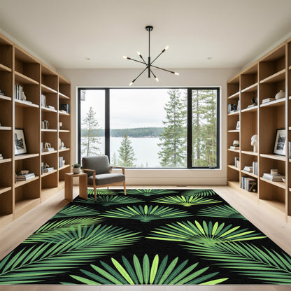 Lush Green Tropical Palm Fan Rug
