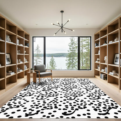 Scattered Black Dot Wavy Line Rug