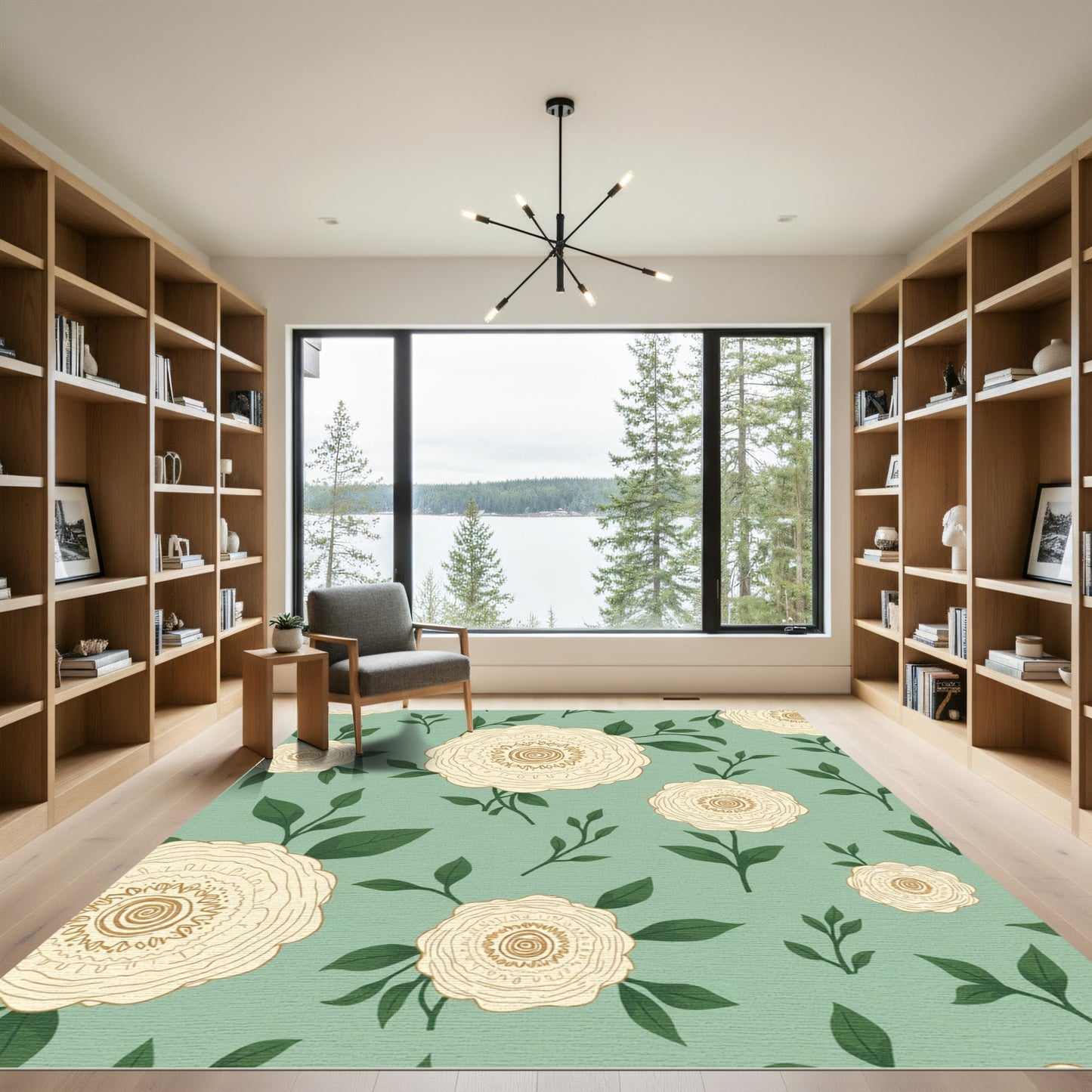 Cream Floral Medallion Branches Rug