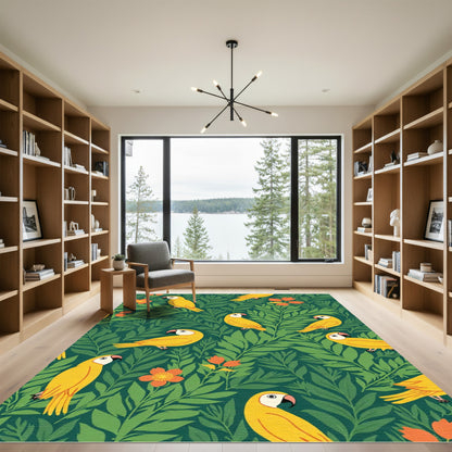 Lush Emerald Green Parrot Jungle Rug