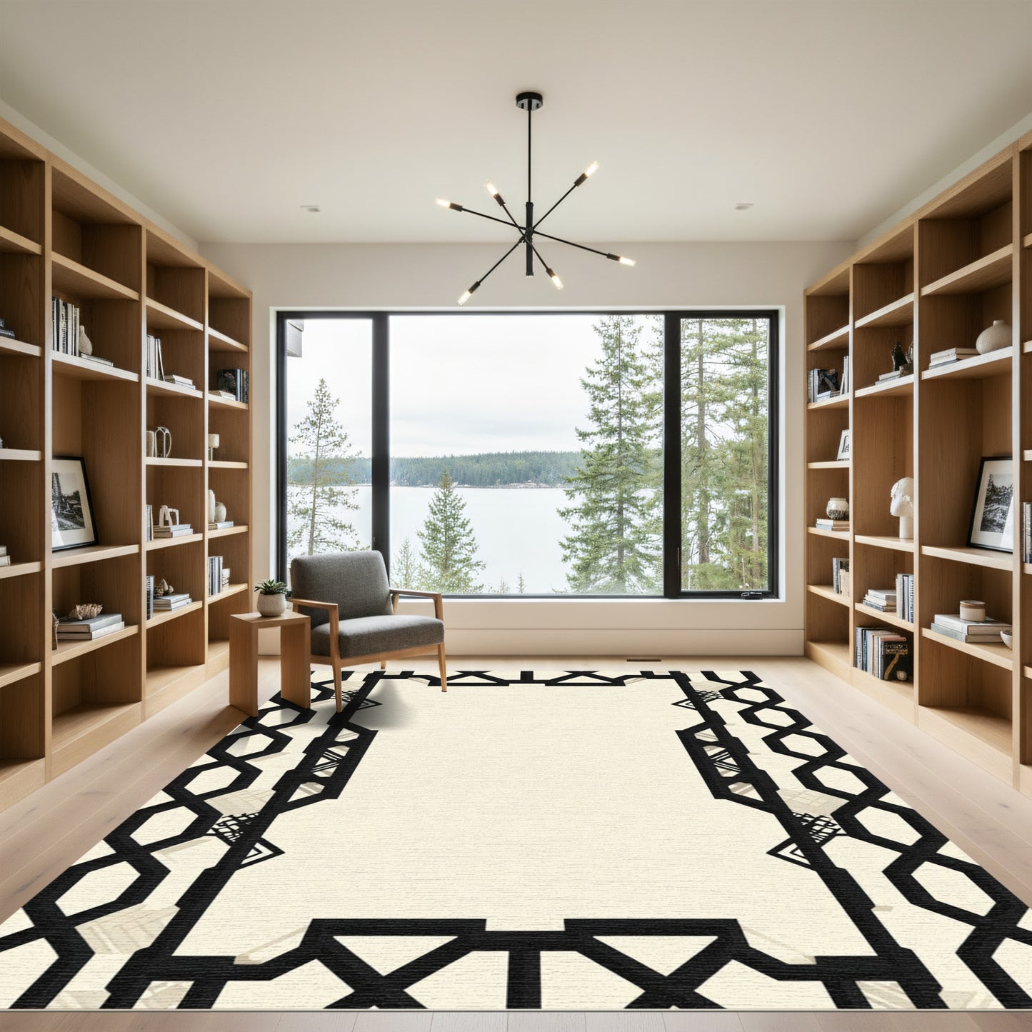 Black Ivory Geometric Art Deco Frame Rug