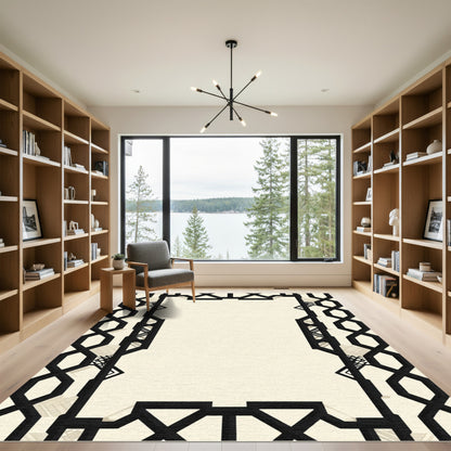 Black Ivory Geometric Art Deco Frame Rug