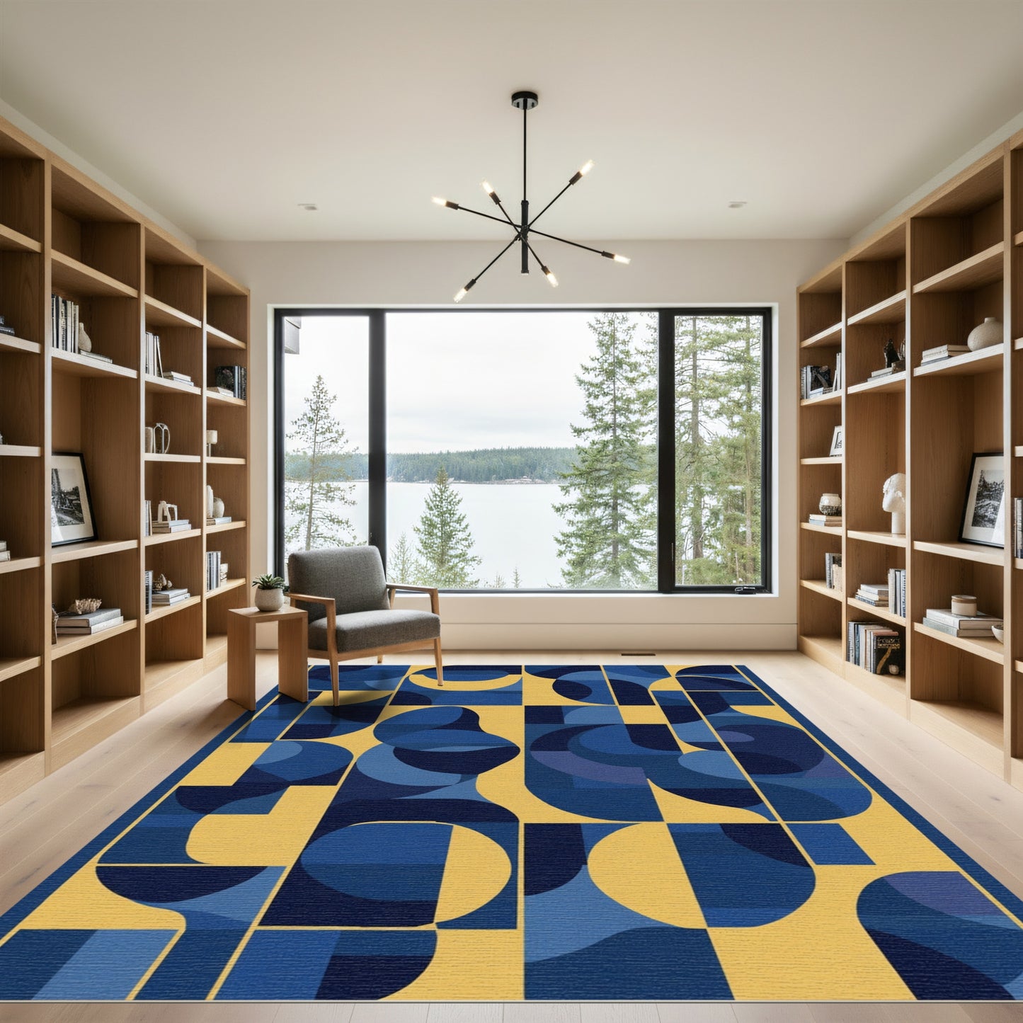 Abstract Cobalt Blue Geometric Shapes Rug