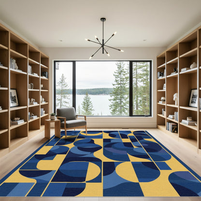 Abstract Cobalt Blue Geometric Shapes Rug